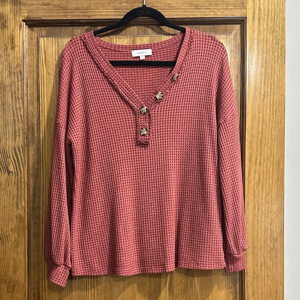 Waffle Knit Henley Top